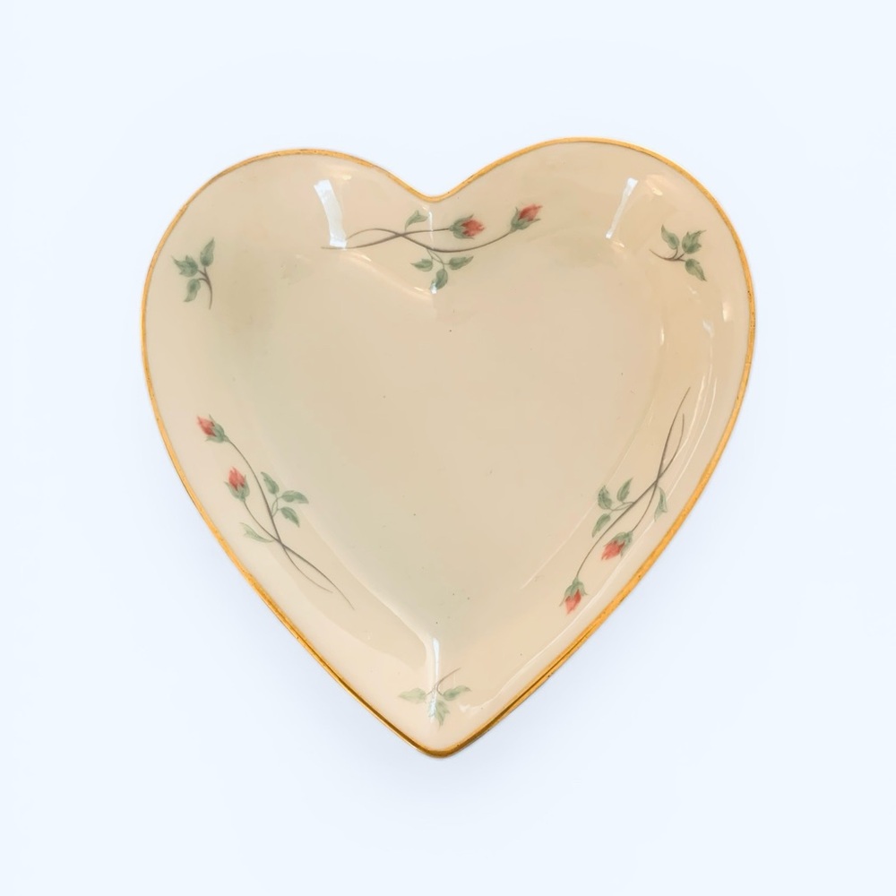 Vintage Lenox Rose Manor 24k Gold Trim Rose Bud Heart Shaped Trinket Dish